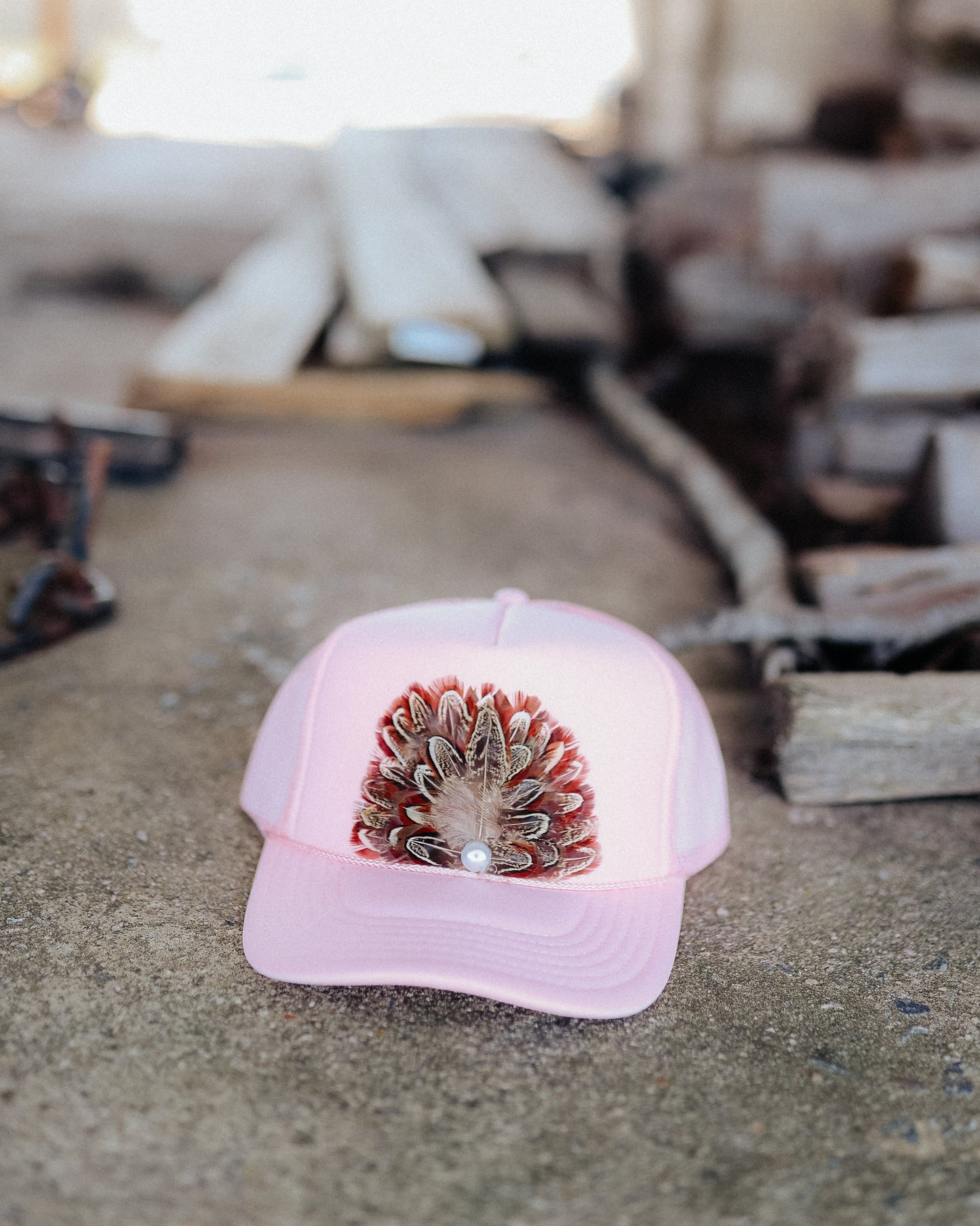 Light Pink Feather Trucker Hat