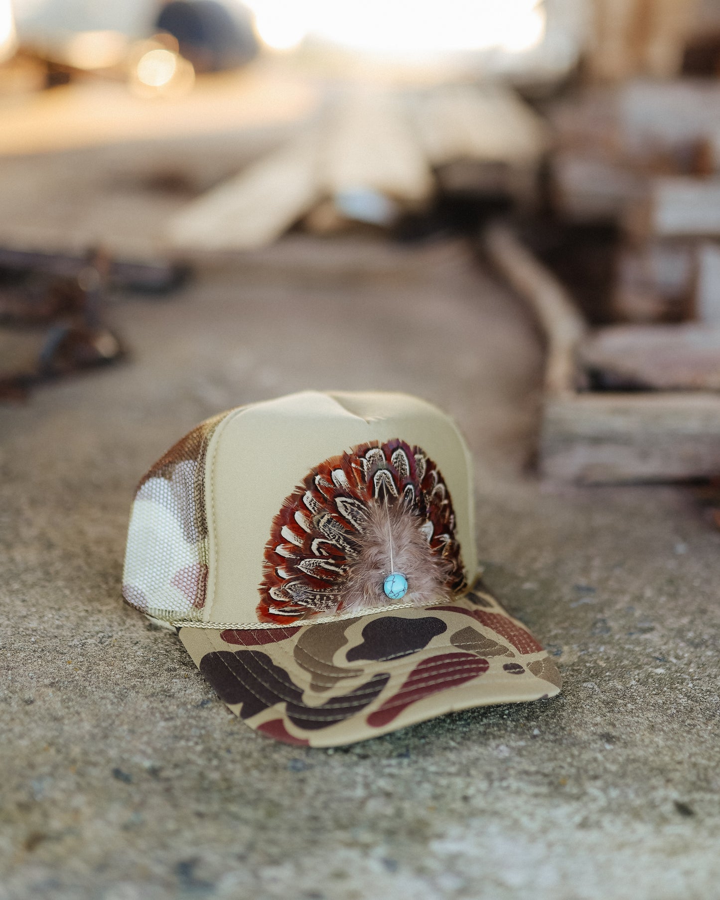 Camo Feather Trucker Hat