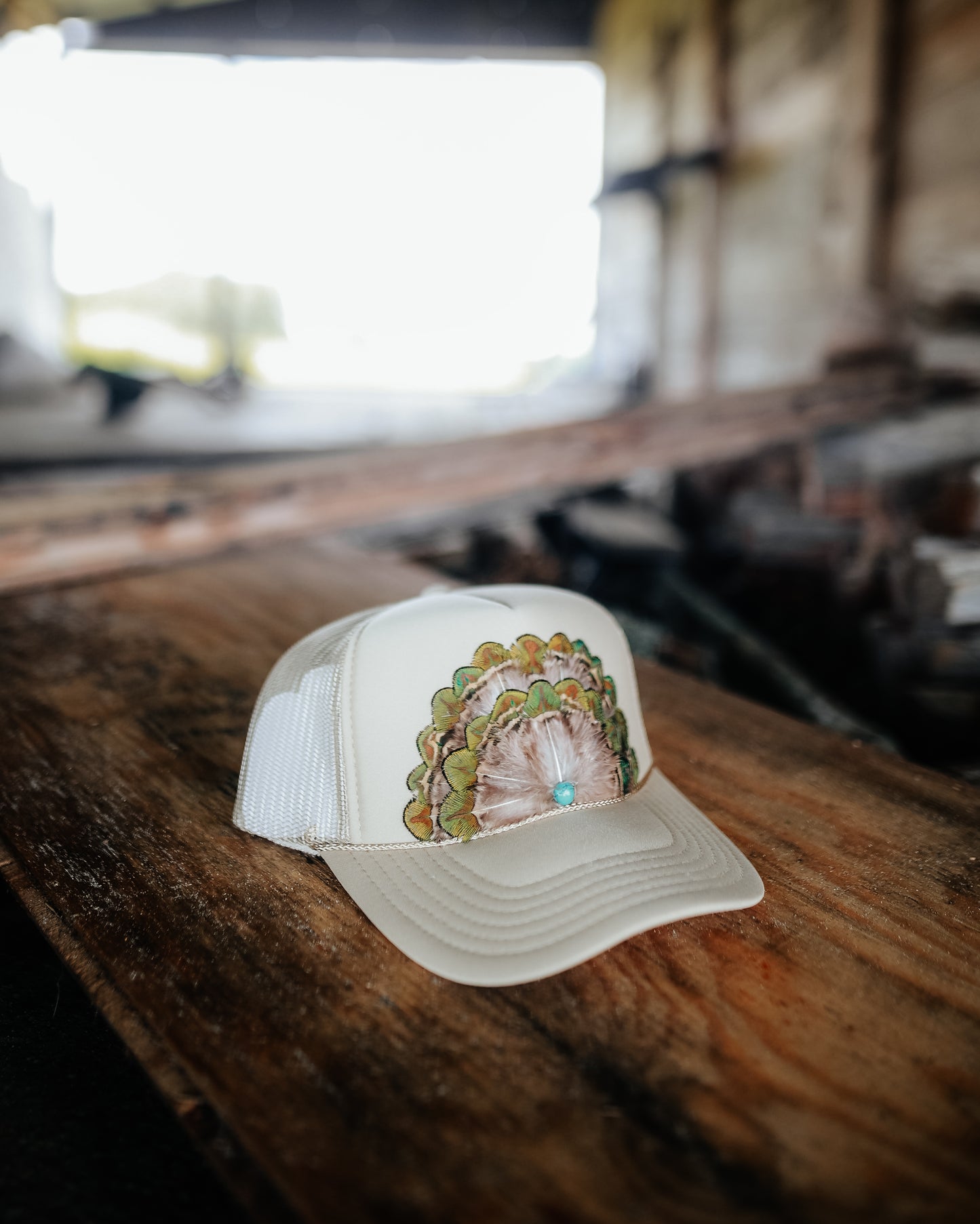 Tan Feather Trucker Hat